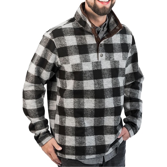 John Wayne Men’s size XL Black & Gray Plaid Woolly Fleece Pullover NEW - Picture 1 of 13